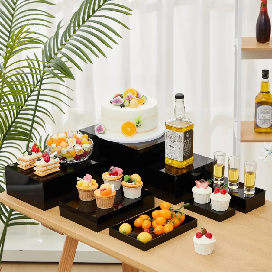

7 Pcs Large Buffet Risers Set 6" to 12" Acrylic Display Box Catering Dessert Table Riser Food Display Decorative Stand with Hol