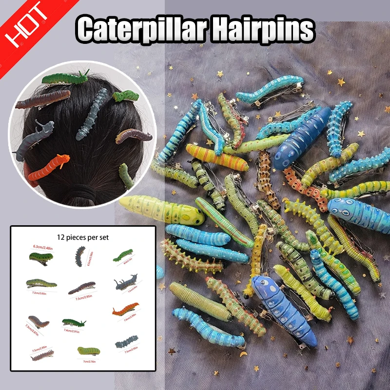 

12 шт. модные заколки для волос в виде гусеницы ужасов на Хэллоуин, апрельская вечеринка, пластиковые заколки для волос с насекомыми, украшения, аксессуары для одежды