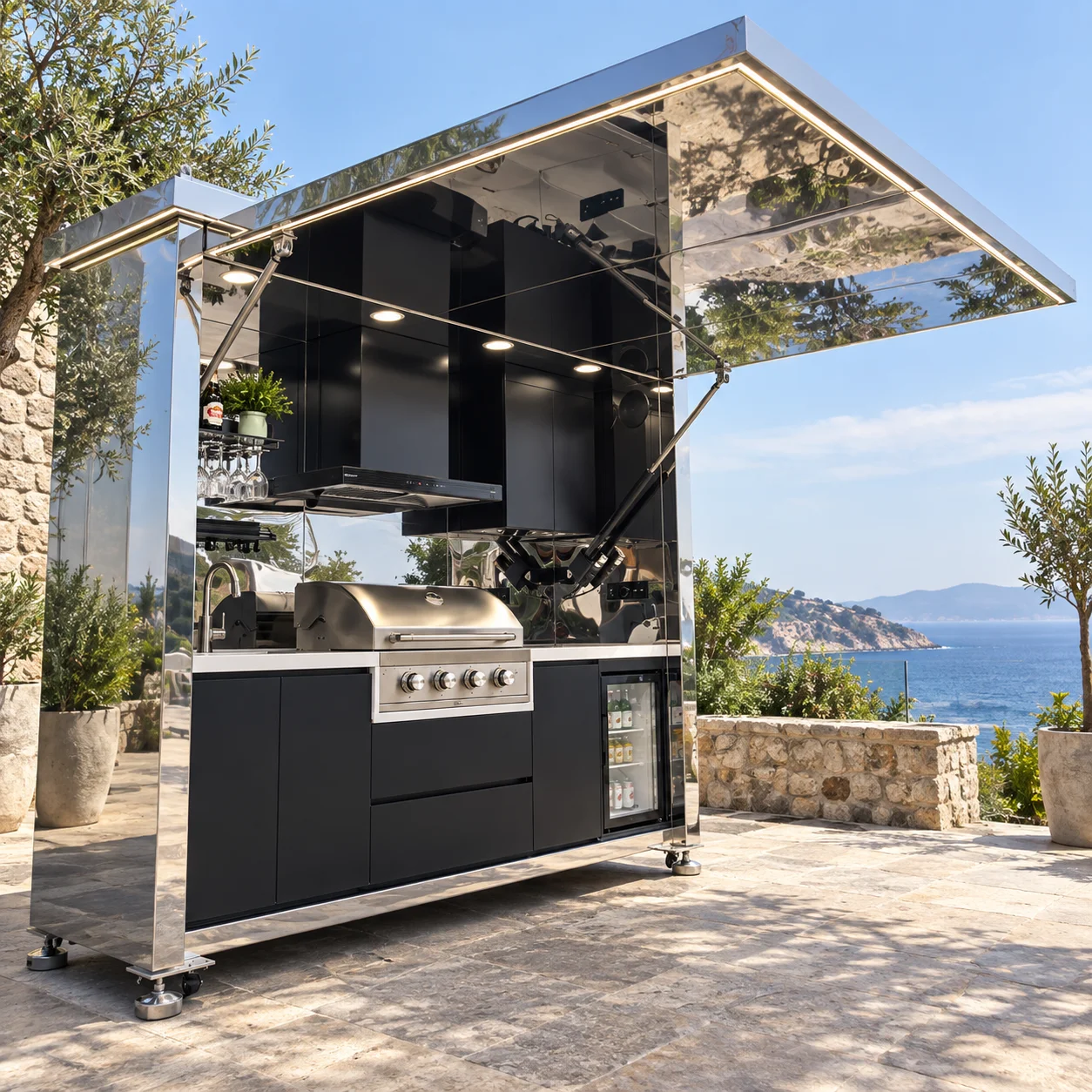 Impact Resistant Rock Counter Outdoor Kitchen Cooking Platform For Private Getaway House Outdoor Kitchen