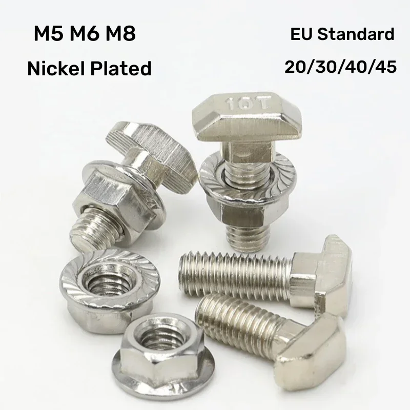 

2~10pcs M5 M6 M8 EU Standard T-bolt T-screw & Flange Nut T Shaped Hammer Bolt for 20/30/40/45 Linear Rail Aluminum Profiles