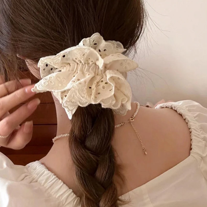 

Fashion Lace Scrunchies French Romantic Elastic Hair Bands Girls Solid Ponytail Holder Headwear Hair Rope Women Hair Accessories