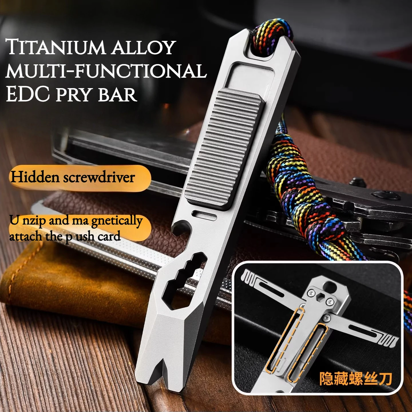 

Titanium Alloy Multi-functional Crowbar with Hidden Screwdriver Bottle Opener EDC Self-defense Tool