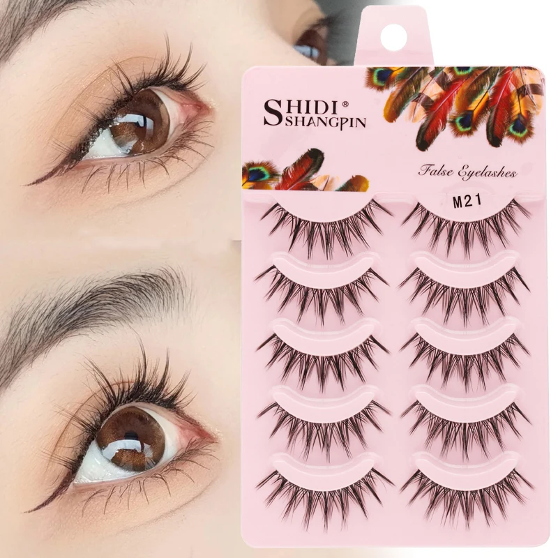 SHIDISHANGPIN 3/5 Paar halbe Wimpern, transparenter Stiel, unsichtbares Band, künstliche Nerzwimpern, wiederverwendbar, falsche Wimpern, natürlich, flauschig – Detail 31