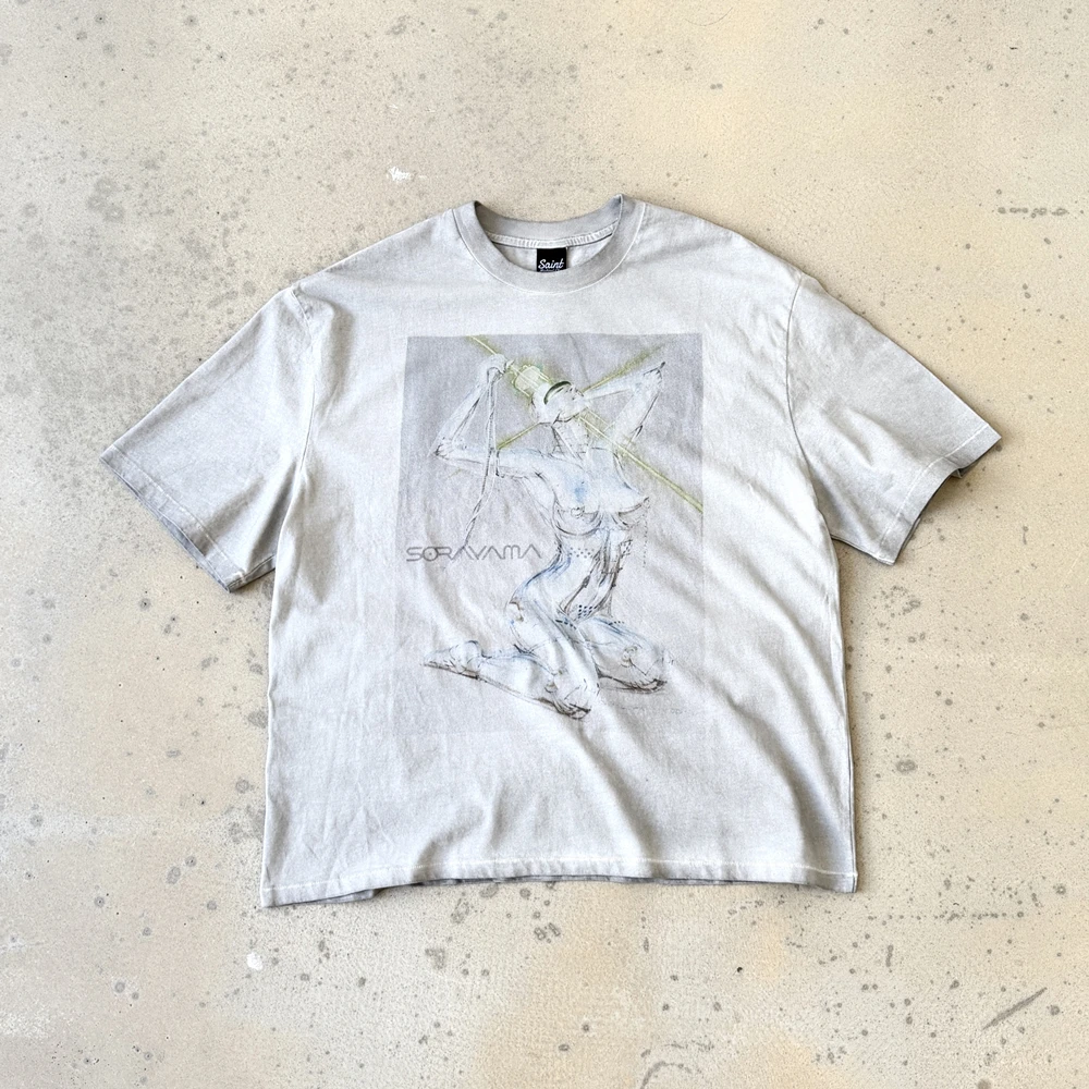 

Yao Fashion Saint OF Michael Graphics Print Cotton Tee Tops Vintage Loose Casual Streetwear High Street T Shirt For Men Unisex