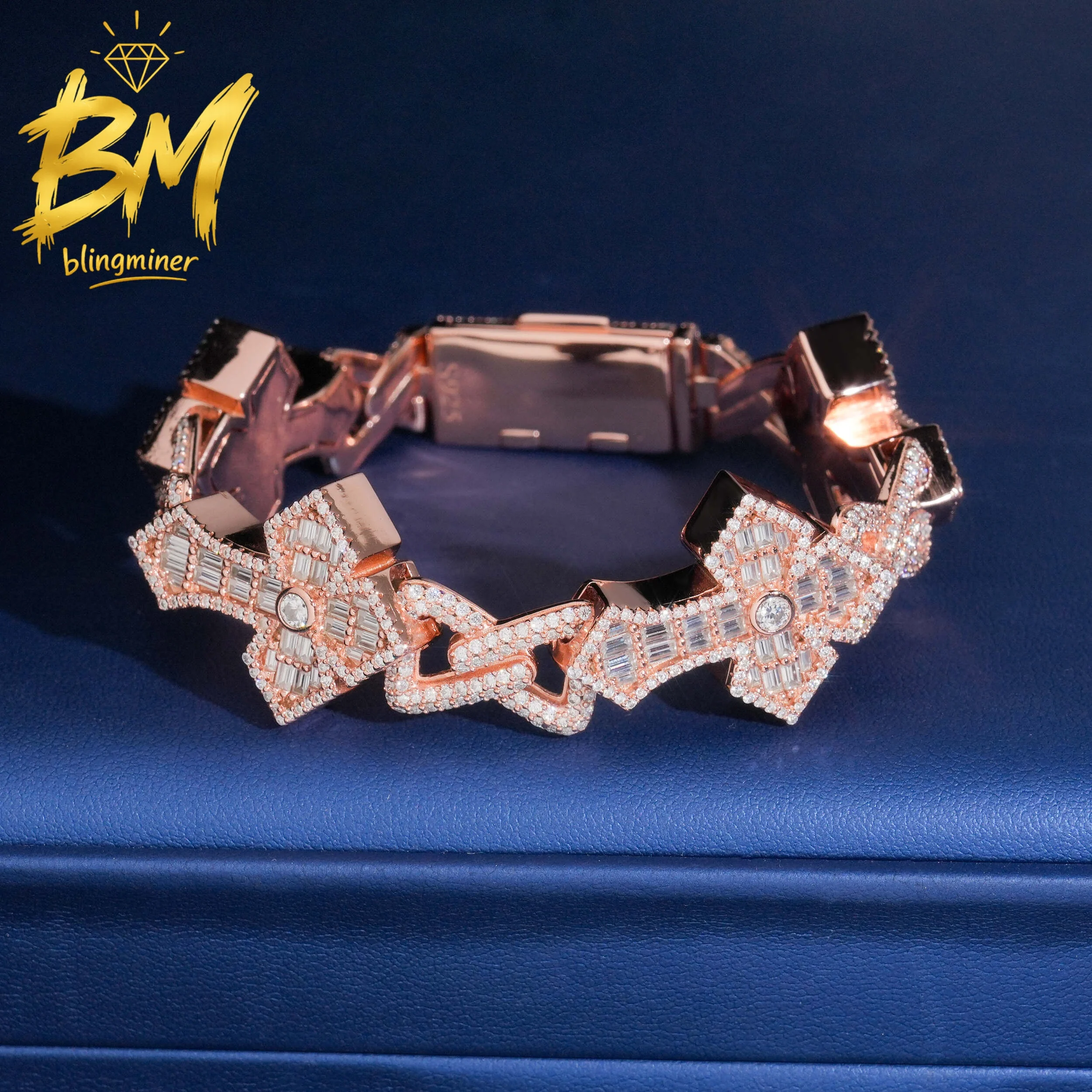 Blingminer New Style Cross VVS Moissanite Cuban Link Bracelet For Men S925 Silver Jewelry Pass Diamonds Tester GRA