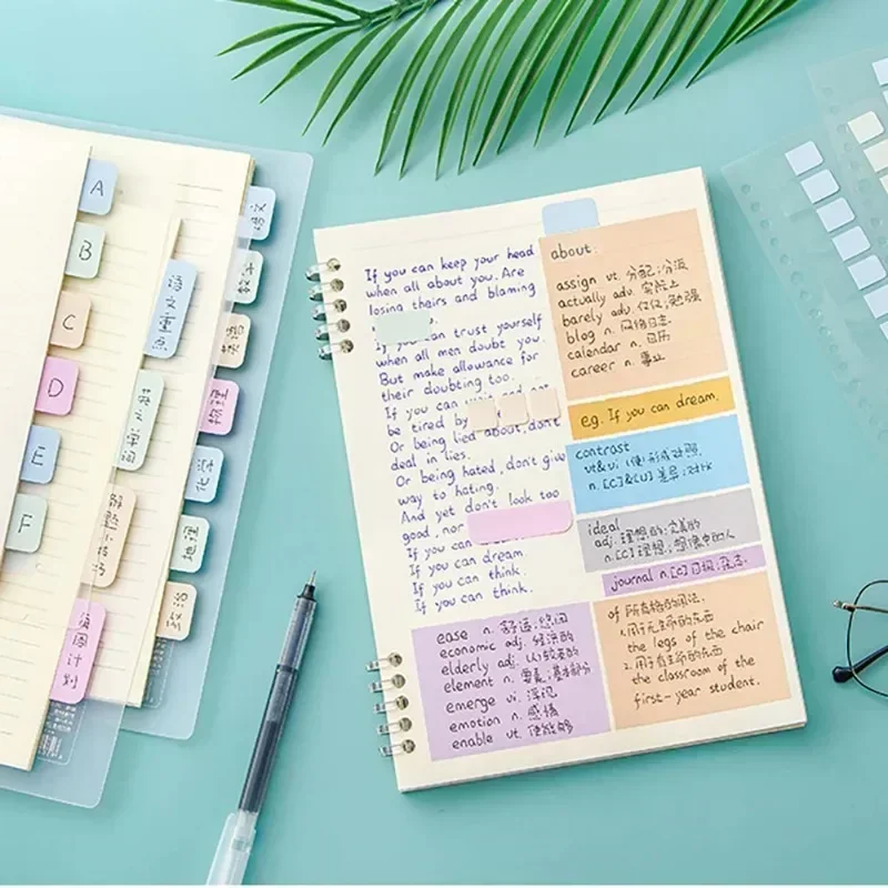 4sheets Label Paper Writable Index Stickers Cute PET Memo Pad Morandi Color Loose-leaf Classification Stickers Stationery Office