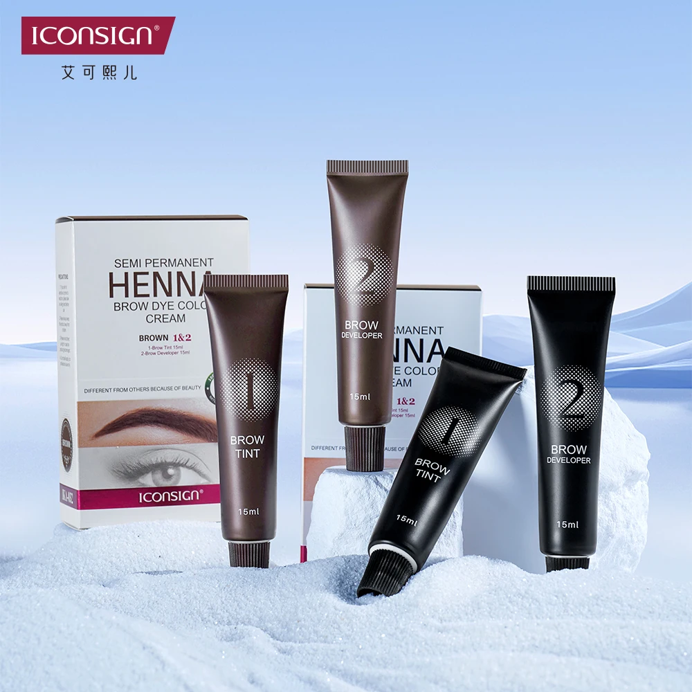 ICONSIGN Henna Professional Eyelash Eyebrow Dye Tint 15minutes Fast Deying Cream Tattoo Brow Semi Permanent Tint Dye Makeup Tool