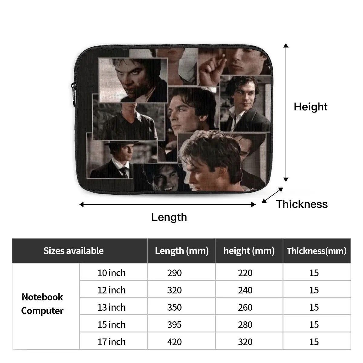 The Vampire Diaries Damon Salvatore Notebook Laptop Bag  10 12 13 15 17 Inch For Macbook Air Pro Tablet Shockproof Case Bag