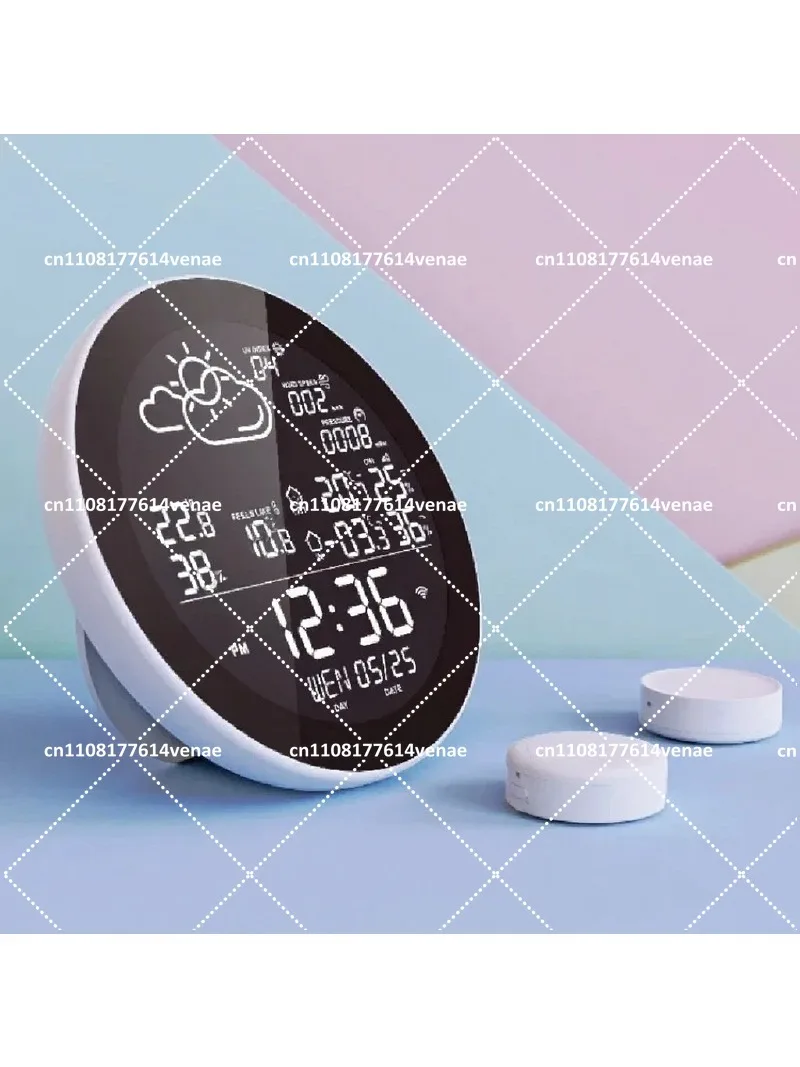 Indoor Circular Thermometer Weather Clock with Radio Wave, Hanging Design
