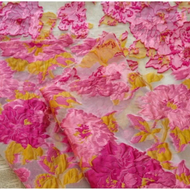 45cmX145cm Pink Yellow Contrasting Embossed Jacquard Fabric Wedding Dress Clothing Shirt Skirt Diy Sewing Fabric A123