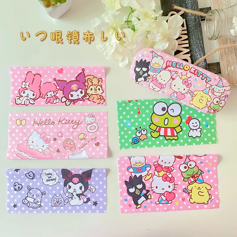 Anime Kuromi Kittys My Melody Cinnamoroll Glasses Cleaner Cloth Kawaii Cartoon Multifunctional Screen Cleaning Microfiber Wipes