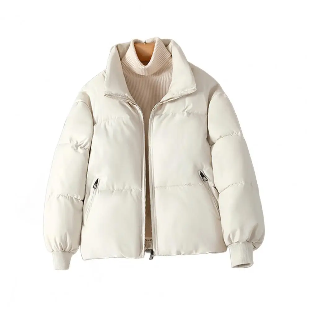 Polyester Puffer Jacket Women’s Quilted Puffer Jacket with Padded Down Insulation Baggy Zip-up Coat Thick Warm Winter