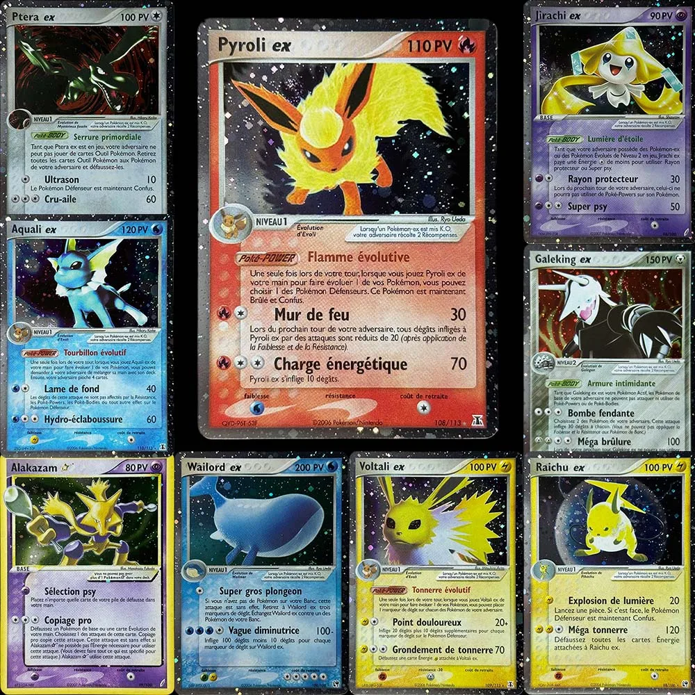 PKM French PTCG Foil Proxy Game Cards Alakazam Vaporeon Aggron Jirachi Aerodactyl Flareon Raichu Jolteon Wailord  Toy Gift Cards