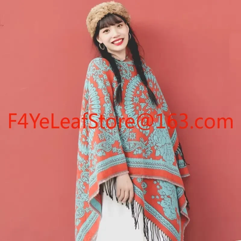 Nordic style autumn and winter imitation cashmere double-sided split shawl scarf, simple cape shawl