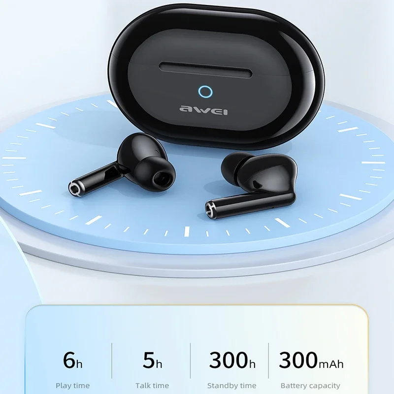 Awei T61 Wireless Bluetooth 5.3 Earphones Sport Noise Reduction ENC Headphones with 4 Mic TWS Earbuds 300mAH Long Standby