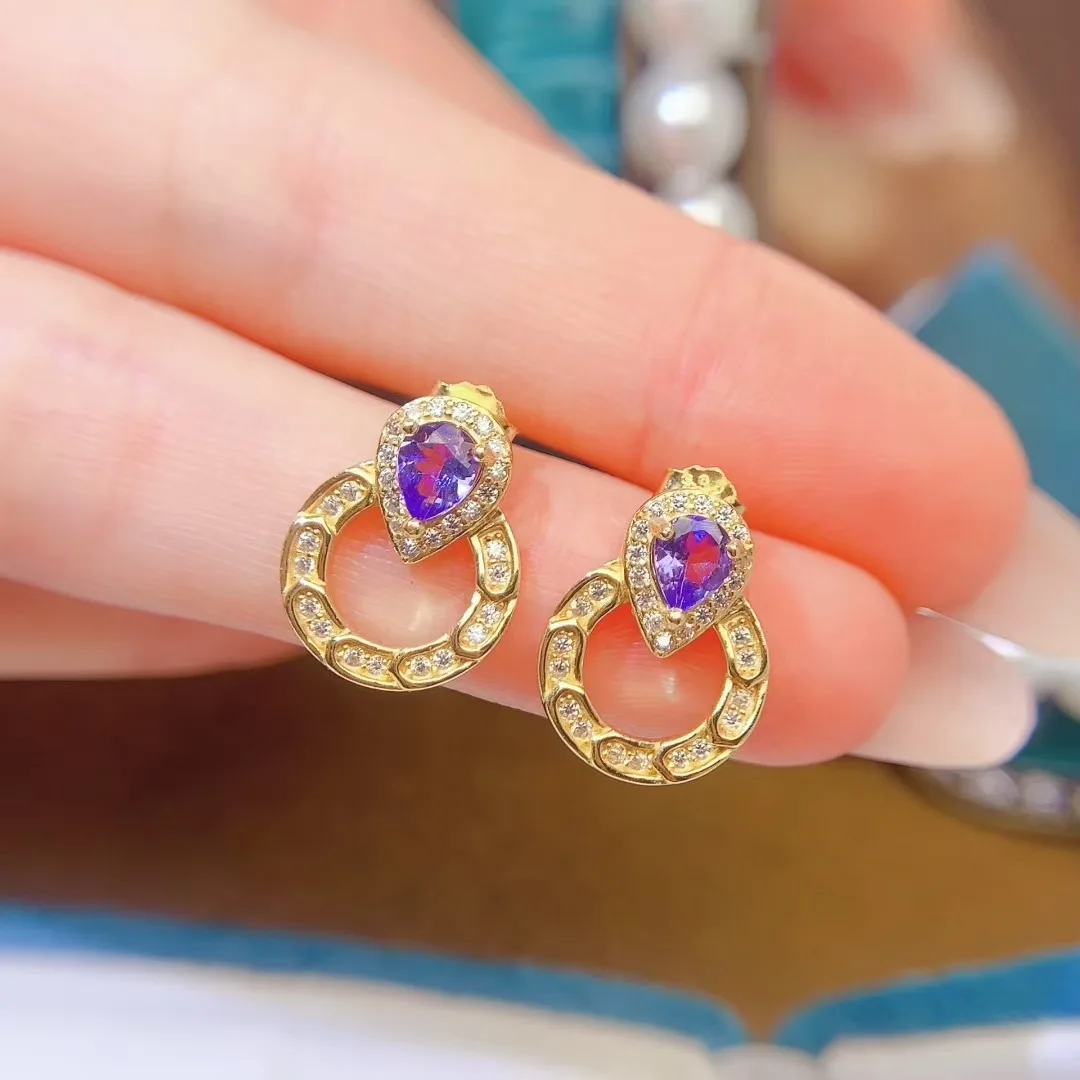 

KJJEAXCMY High End Women's Earrings Natural Tanzanite S925 Silver with Electroplating Boasting High Clarity Full Brilliance