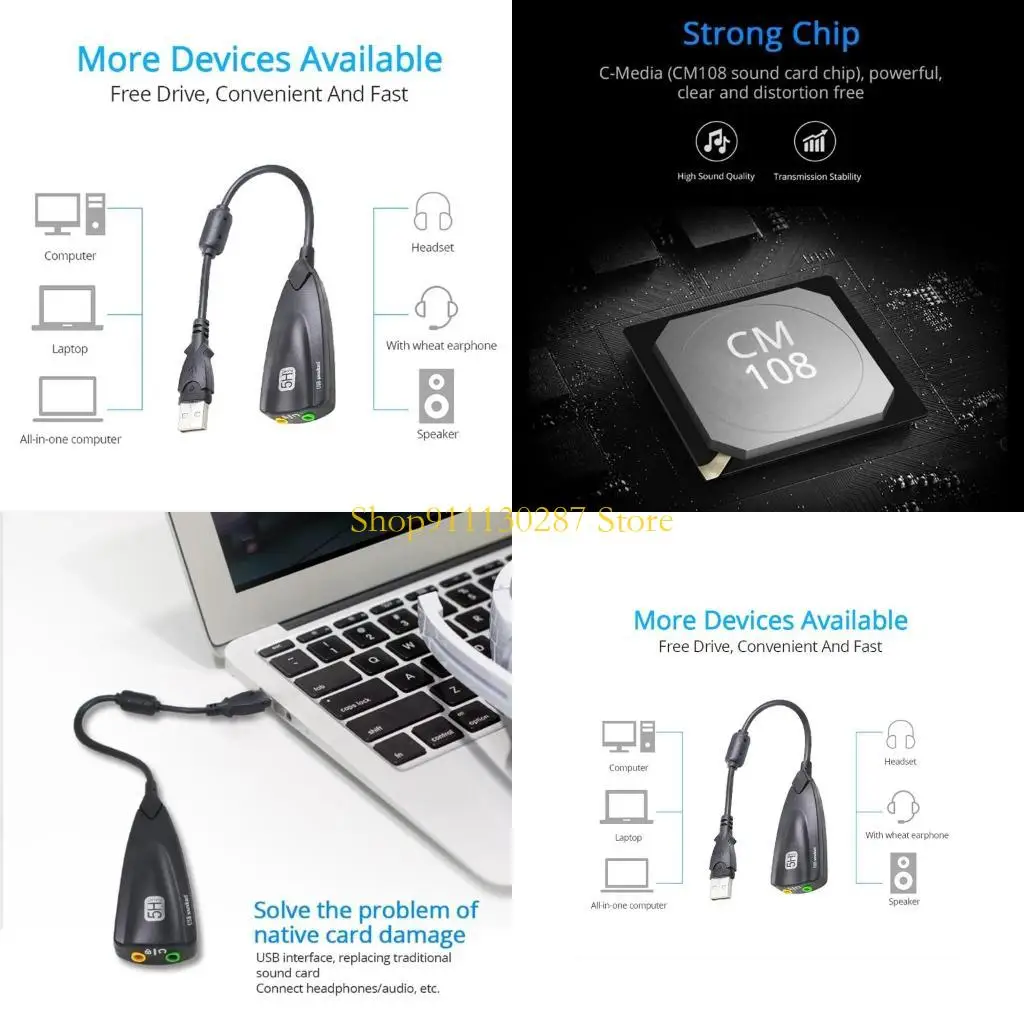 

J1HC 5HV2 USB Внешняя звуковая карта с 3,5 мм USB -аудио -адаптер гарнитуру 7.1Sound Card