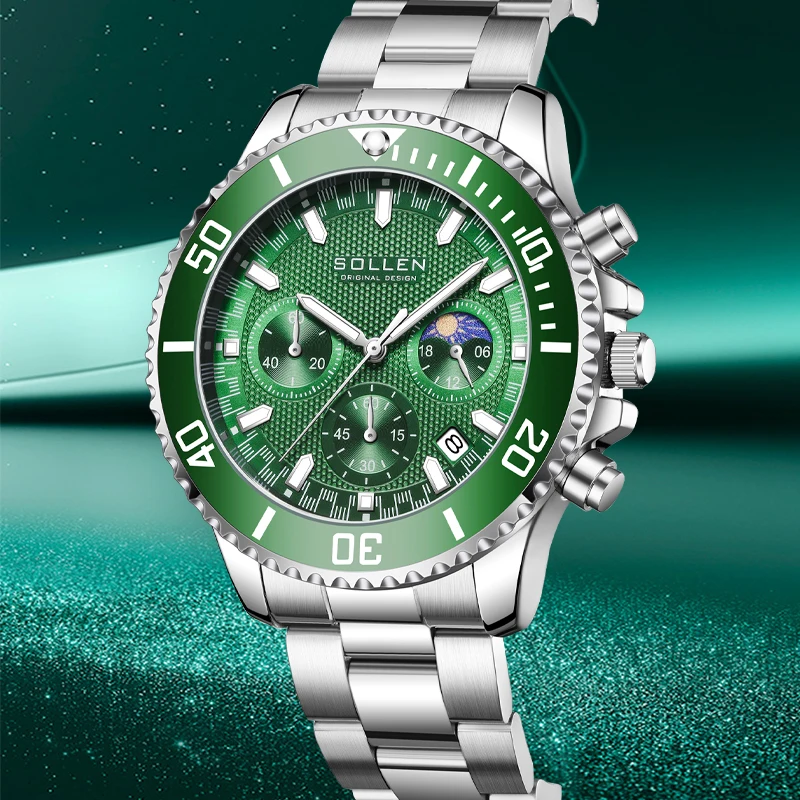 

Роскошные мужские часы в стиле ретро, модные водонепроницаемые часы для мужчин, кварцевые наручные часы, зеленый циферблат, ремешок из нержавеющей стали, Reloj Mujer