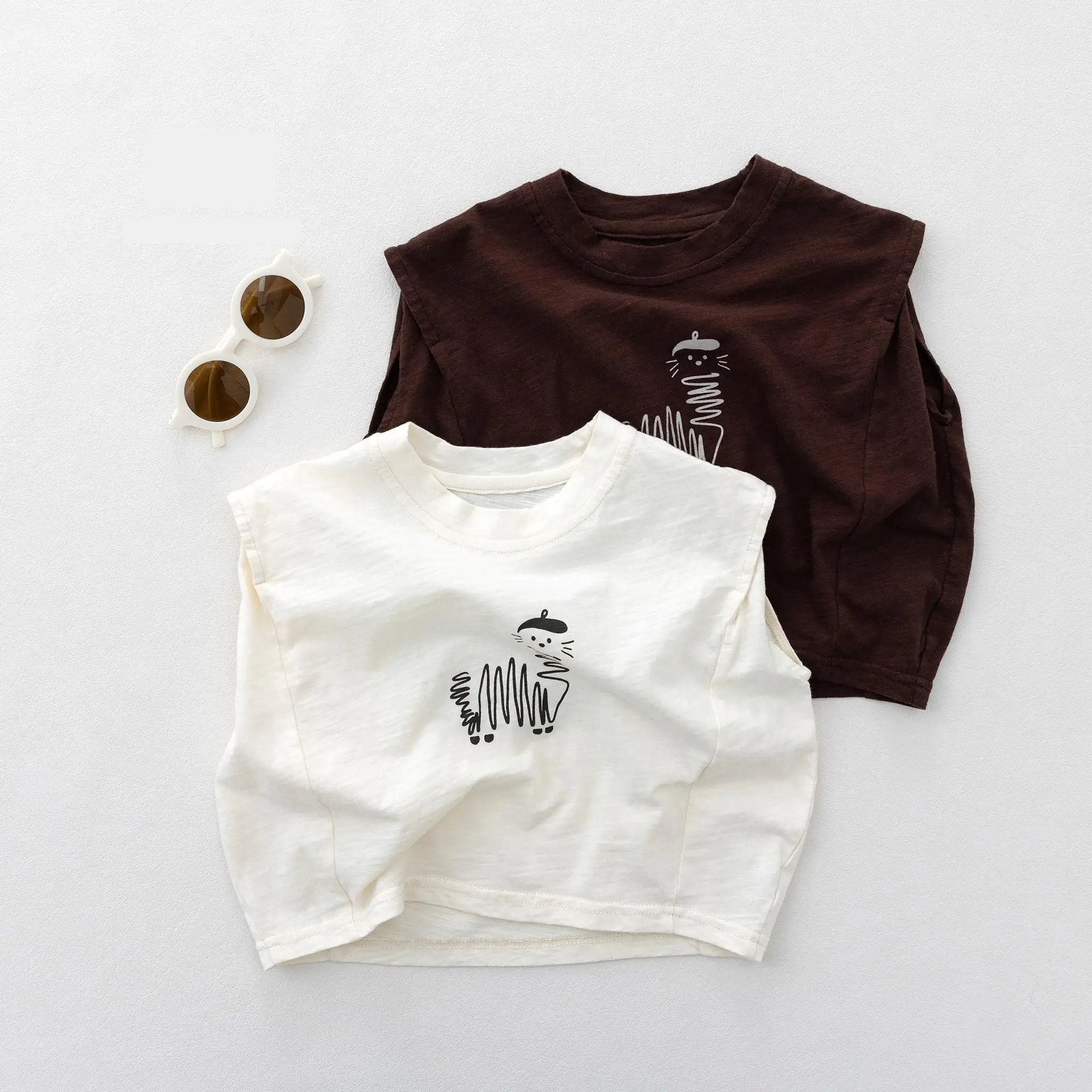 

2026 Summer New Children Sleeveless T Shirts Boys Girls Thin Vest Cute Print Baby Loose Tops Kids Breathable Tee Toddler Clothes