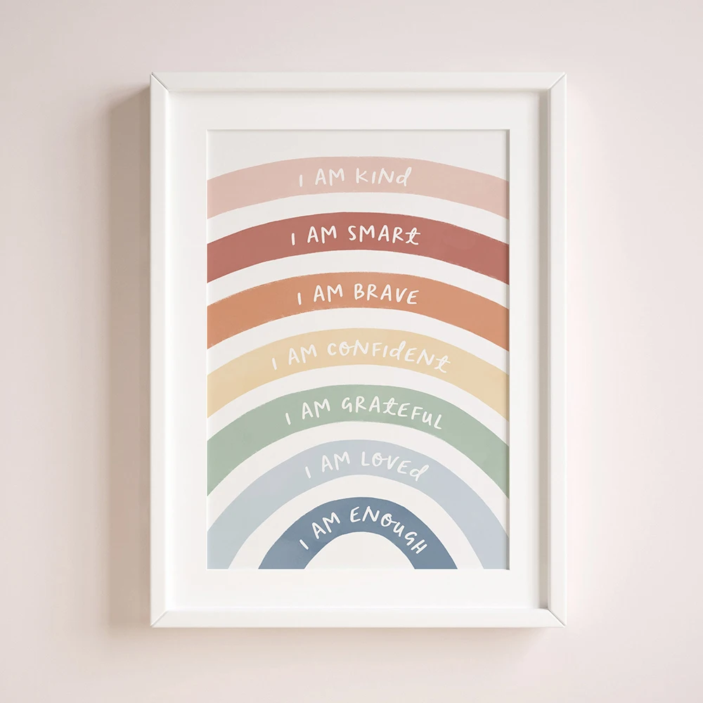 Rainbow Positive Affirmation Print Inspirational Poster Self Confidence Quotes Canvas Painting Wall Art Pictures Kids Room Decor