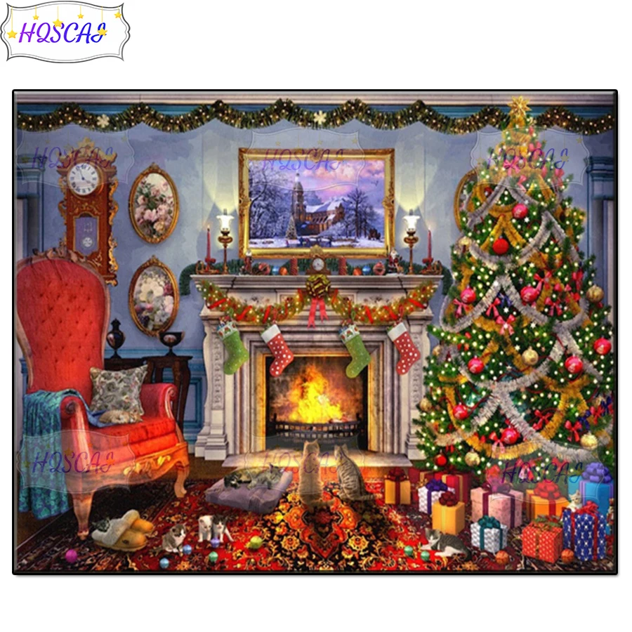 Fireplace, Christmas decoration painting Full Square Drill 5D DIY Diamond Painting Embroidery Cross Stitch 5D Home Decor Gift