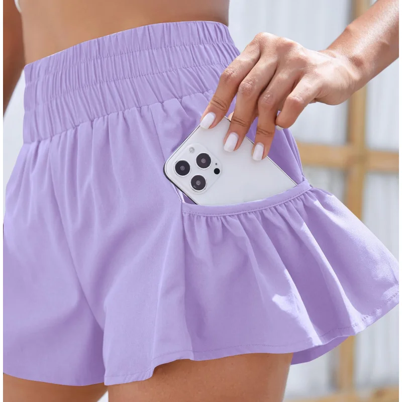 

Solid Color High-Waist Tennis Skirt Loose Shorts for Women's Sportswear Gym Sport Outfit Fitness Running Workout Short Pocket