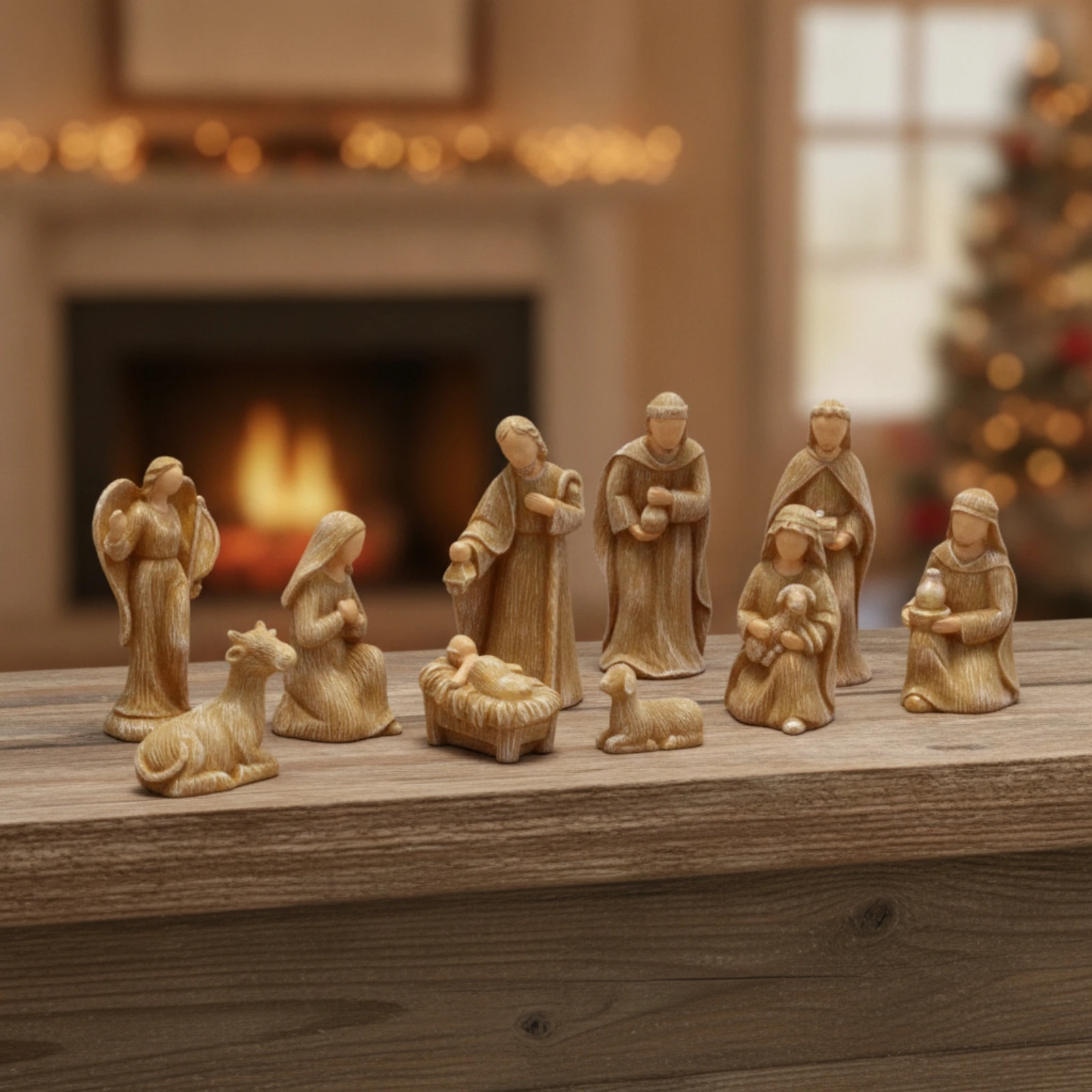 10 Pieces Nativity Figurine Set Tabletop Christmas Nativity Set Ornament Carved-Look Camel Figure Indoor for Collectors