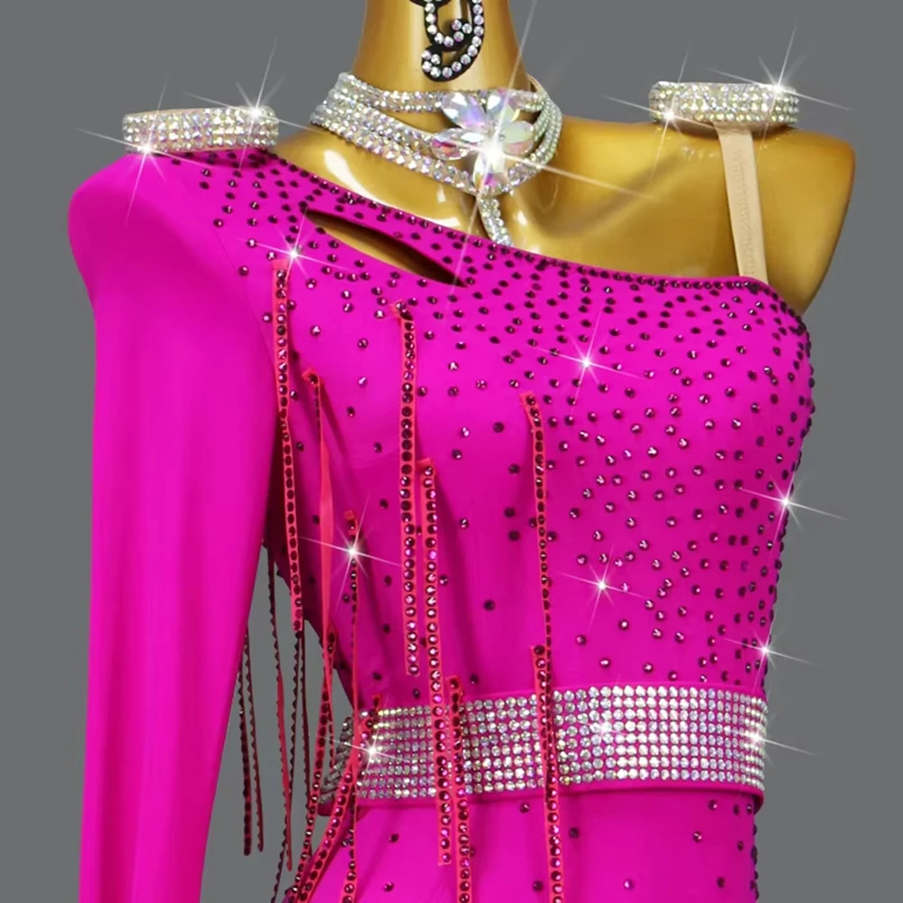 2025 nieuwe latin danswedstrijd kostuum sexy nieuwe volwassen slijtage vrouwen midi jurk ballroom kleding meisje sport party rok aangepast