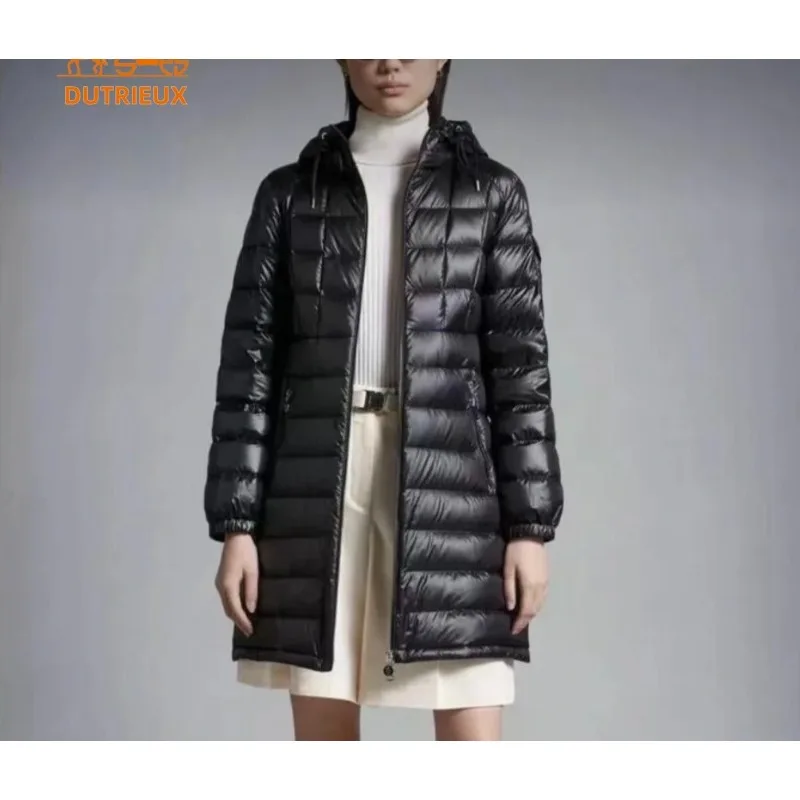 New Winter Down Jacket for Women Long Zipper with Hood 90% White Goose Down Long Down Jacket Loose Version Windproof Warm Coat