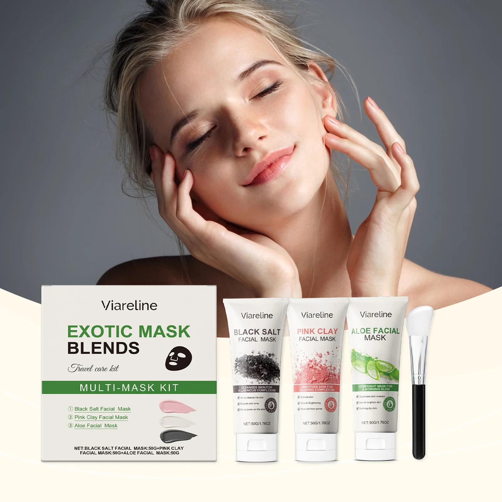 Mask Blends Travel Kit – 3-in-1-Multimaskenset mit schwarzem Salz, rosa Ton und Aloe-Gesichtsmasken zur Tiefenreinigung