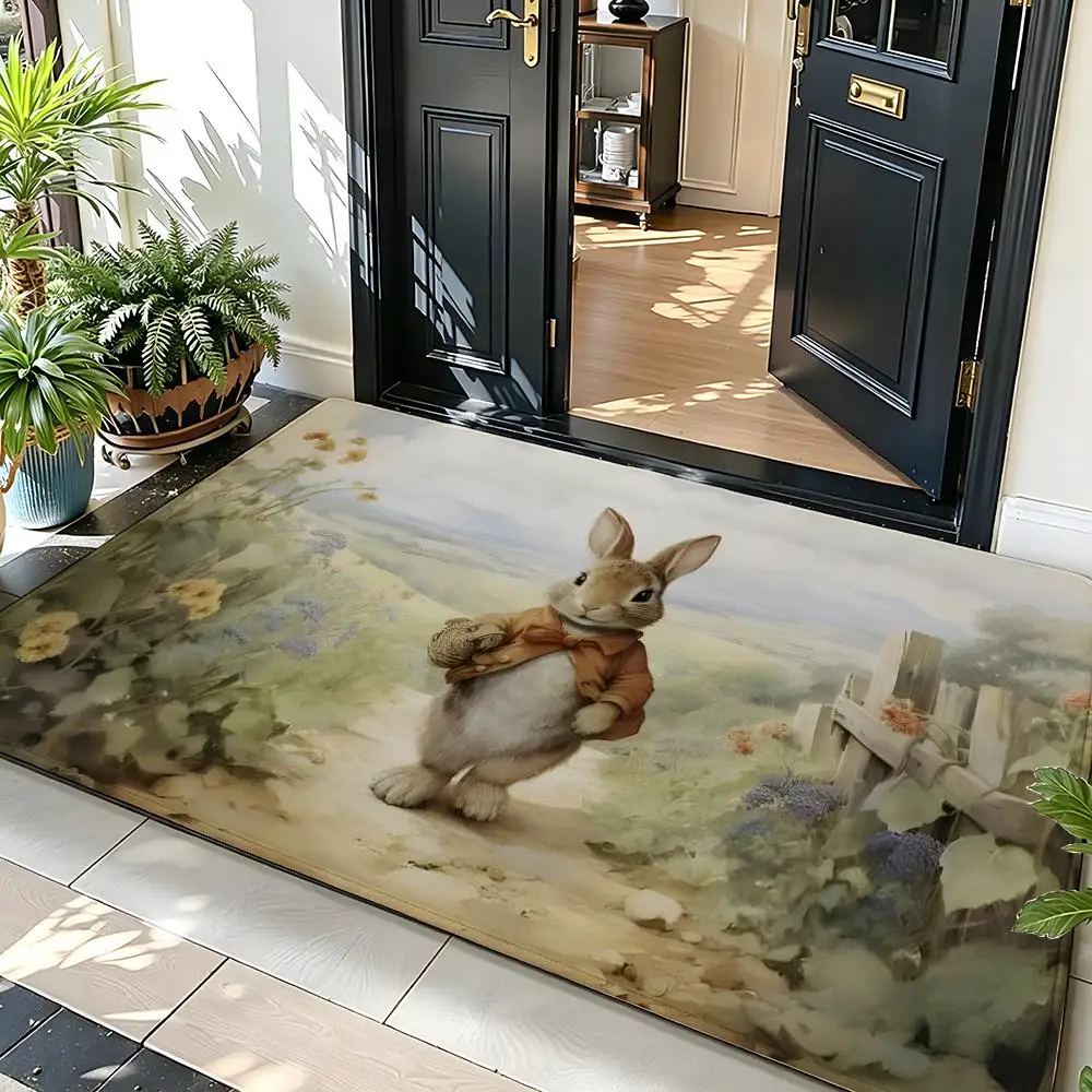 Cartoon P-Peter R-Rabbit Floor Mat Soft Flannel Floor Mat  Suitable for Entryways, Living Rooms, Bedrooms, and Bathrooms
