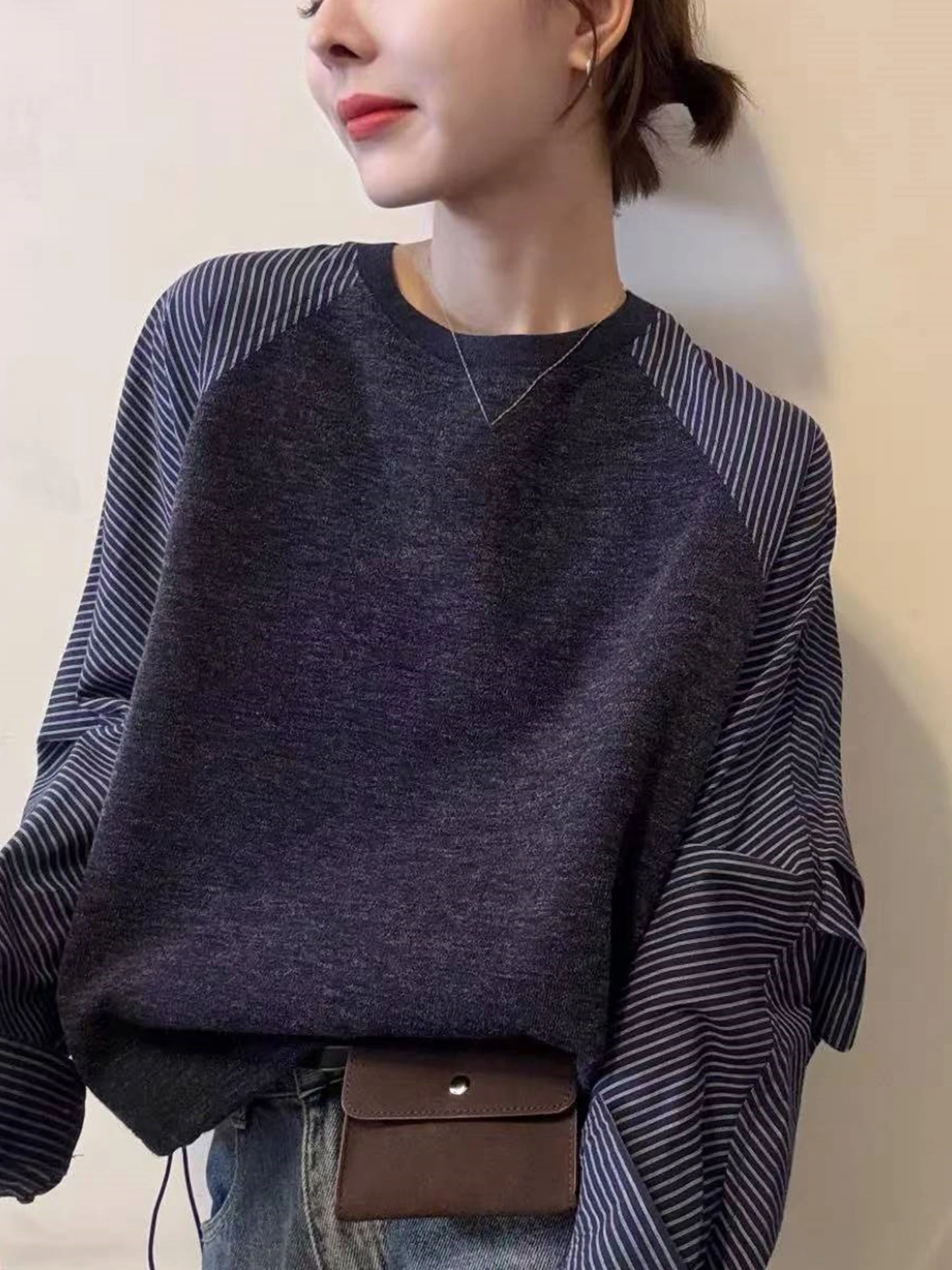 

Свободная длинная све круглая Ne Comfortable Base irt Корейский Sle Top Модная осенняя толстовка с капюшоном Oversize Удобная внутренняя одежда Спортивная...