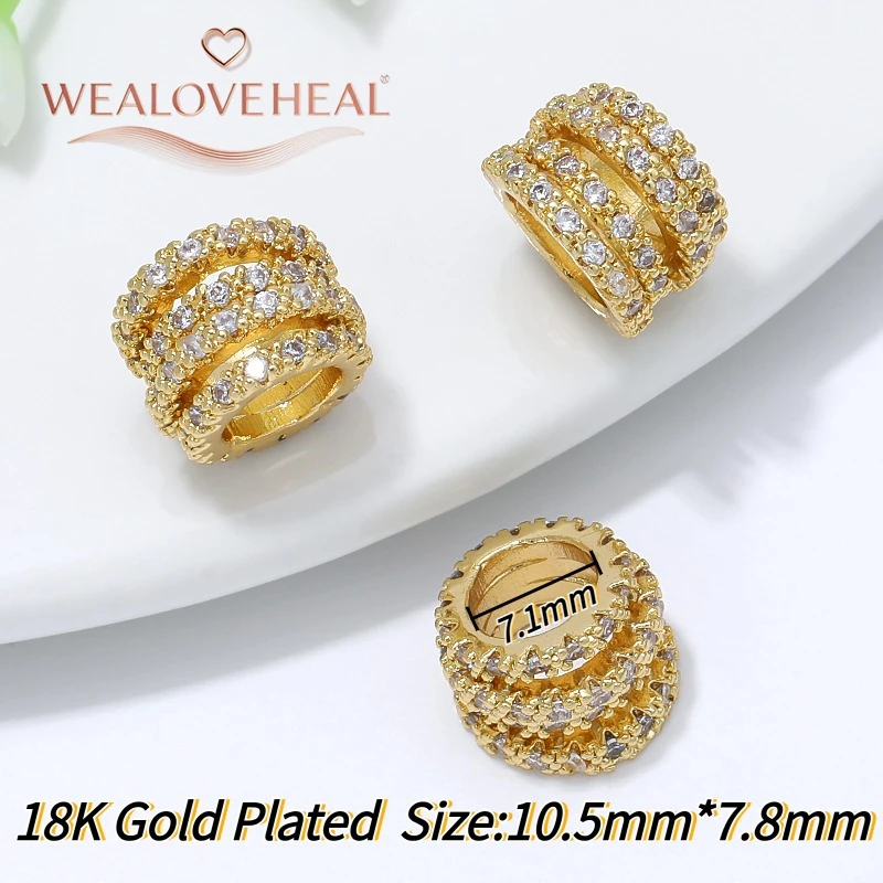 perlen für schmuckherstellung, schmuckherstellung zubehör, 18K vergoldete Messing-Hohlperlen, Olivenperlen-Abstandshalter, mit Zirkonia besetzte Trenner für Perlen, für DIY-Armband-Schmuckherstellungszubehör – Detail 28