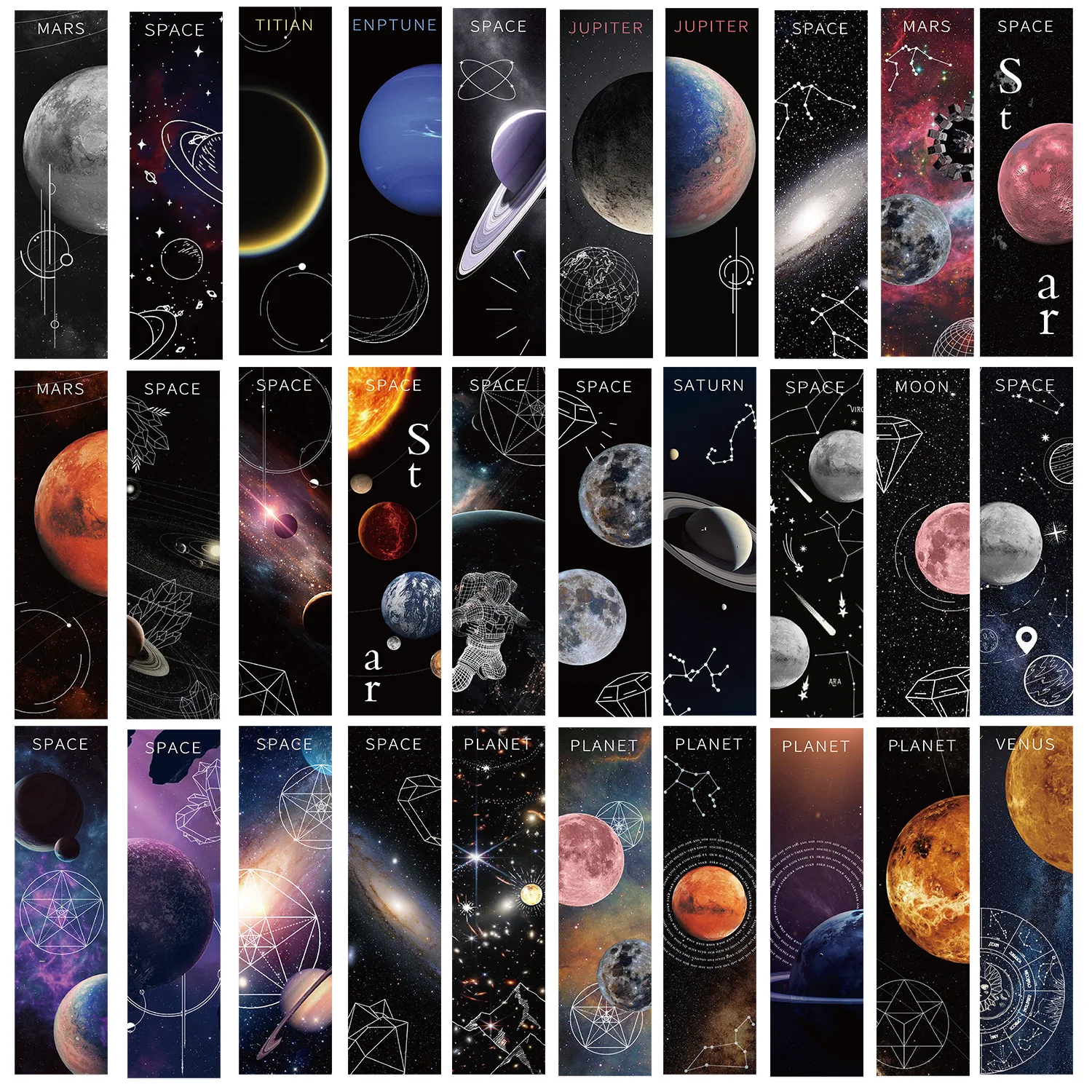 30Pcs Dark Space Bookmarks Ins Paper Page Marker DIY Journal Scrapbook Decor Reading Supplies