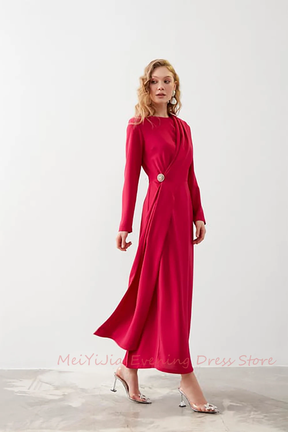 Handmade فستانسهرة Button O-Neck Crepe Long-Sleeves Ankle-Length Saudi Arabia Sexy Evening Birthday Club Outfits Summer 2024