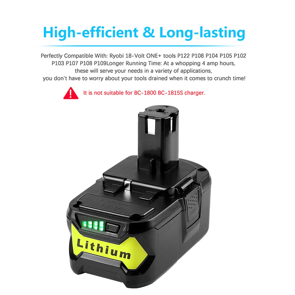 18V 6Ah For RYOBI P108 One+ Plus Battery 18 Volt Lithium-Ion Power Tools P104 P107 RB18L50 RB18L20 P108