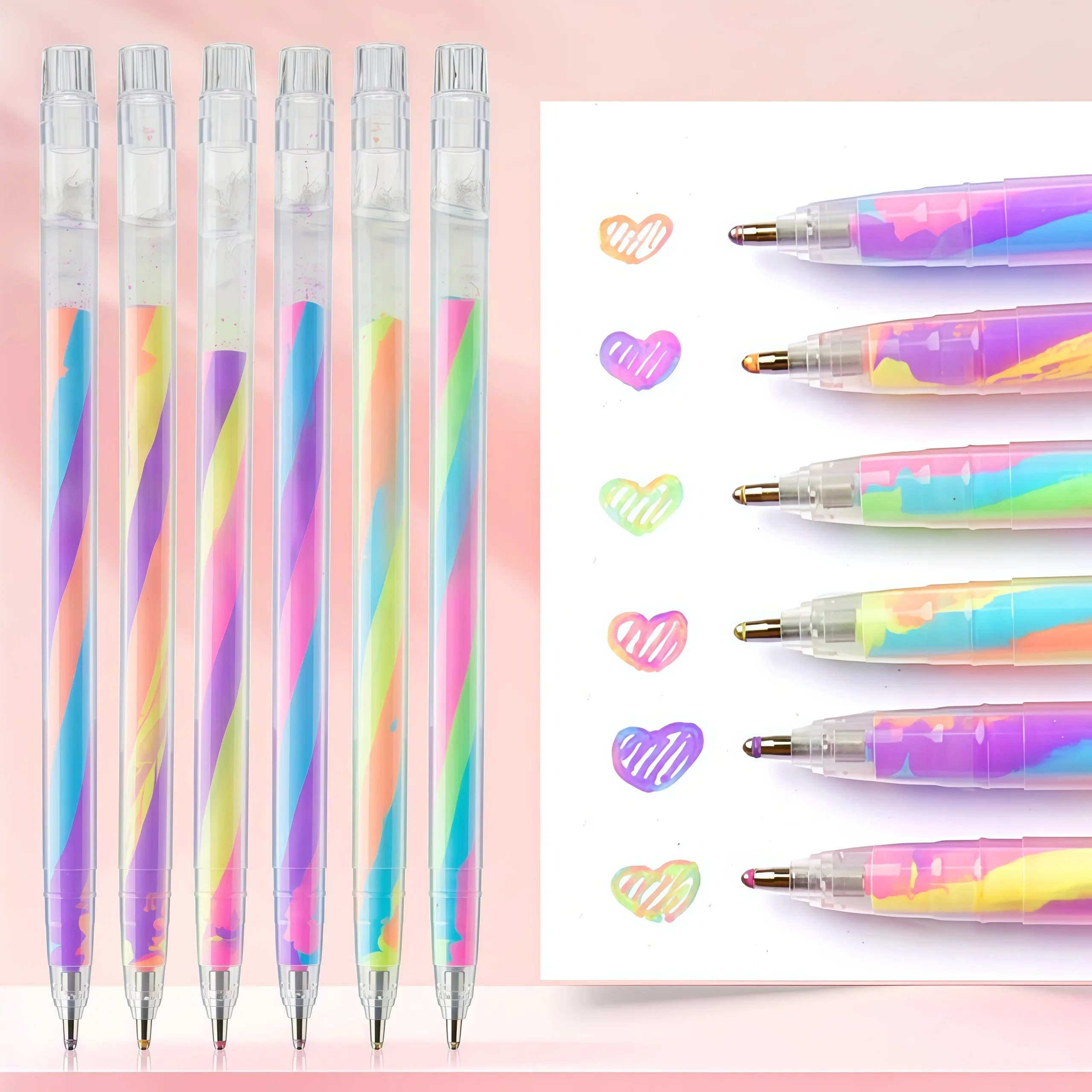 Three-Color Gradient Rainbow Pen, High-Quality Student Dreamy Spiral DIY Painting Glitter Pastel Pen