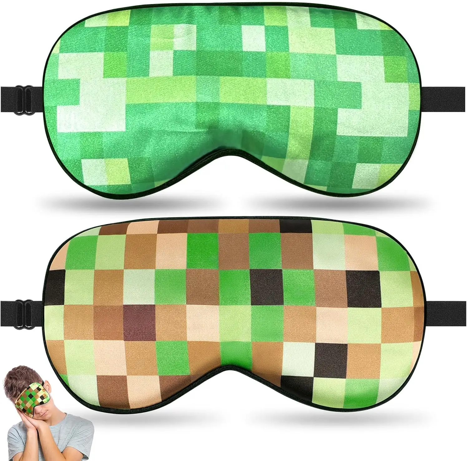 

2 Pcs Kids Sleep Mask, Silk Eye Cover for Sleeping, Adjustable Strap & Light Blocking, Travel & Home Use (Game Pattern)