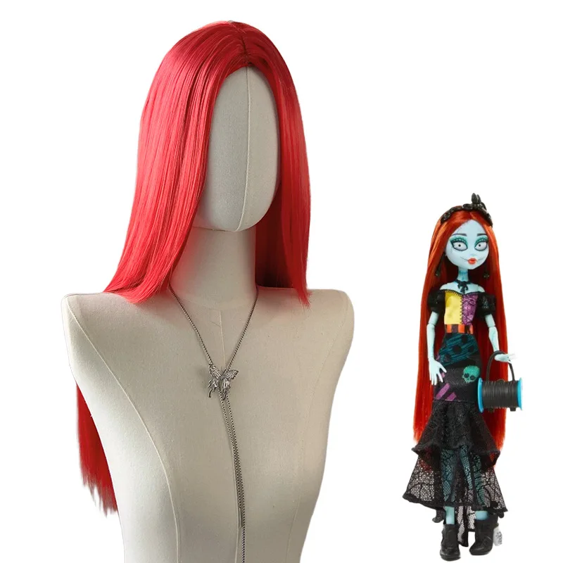 Christmas Horror Nights Sally for Women, Red Middle Parted Long Straight Hair, Anime Cosplay Wig