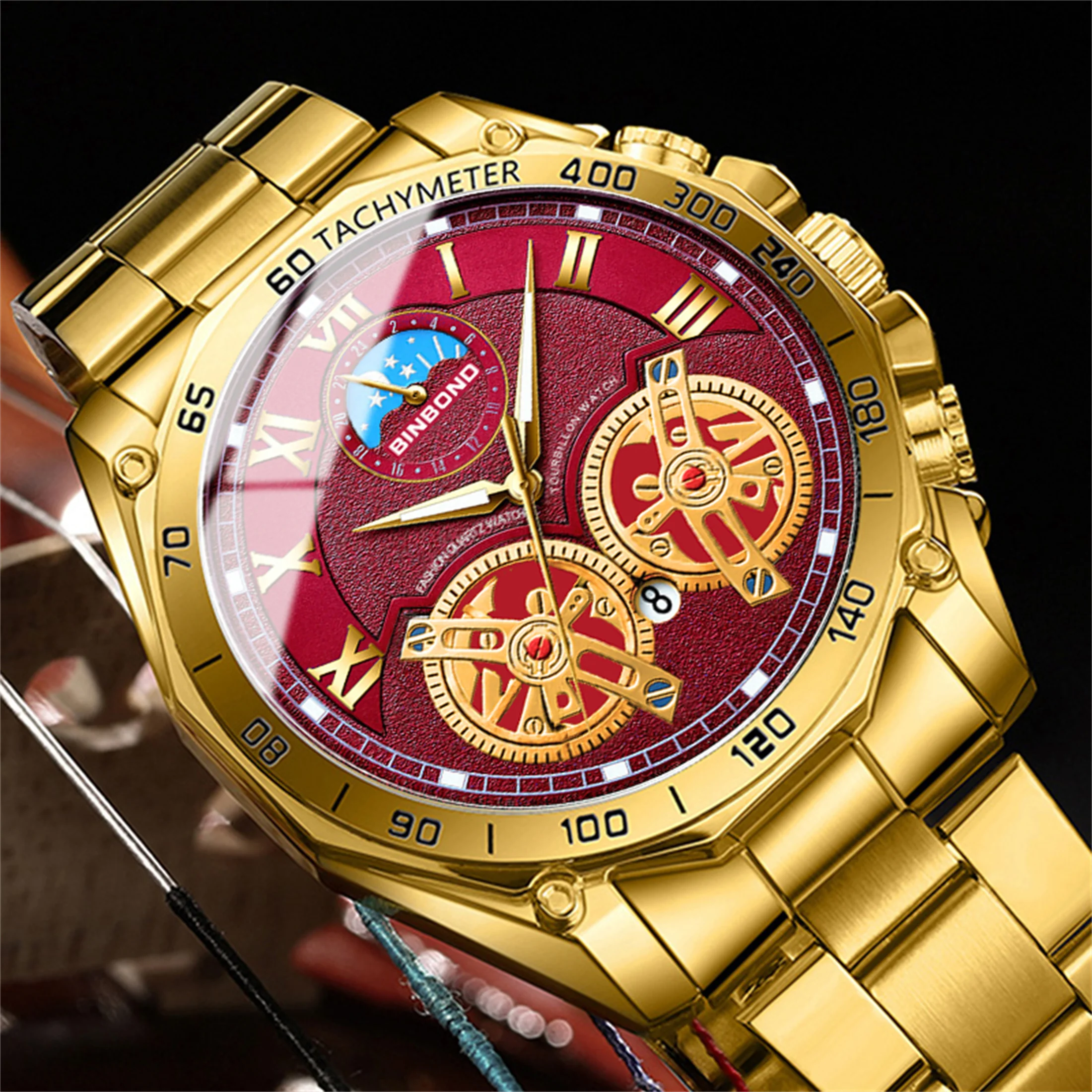 Business Watch Men\'s Watch 30M Waterproof Calendar Date Function Rhinestone Stainless Steel Watchband Male Quartz Watch Gift