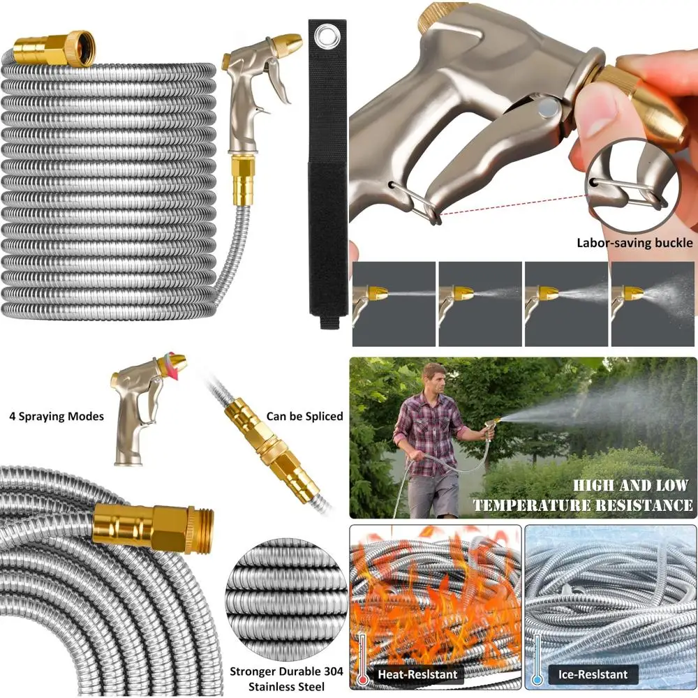 

Садовый шланг из нержавеющей стали — прочный, мягкий и мощный для домашнего использования, долговечный водяной шланг длиной 125 футов