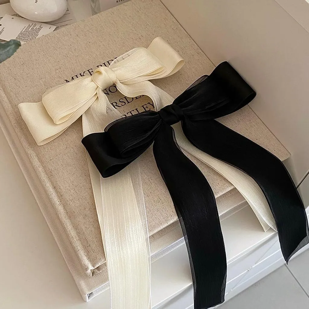 Elegant Bow Ribbon Hair Clips Solid Color Bow Spring Clips For Women Girls Exquisite Large Hairpins Temperament Hair Accessories