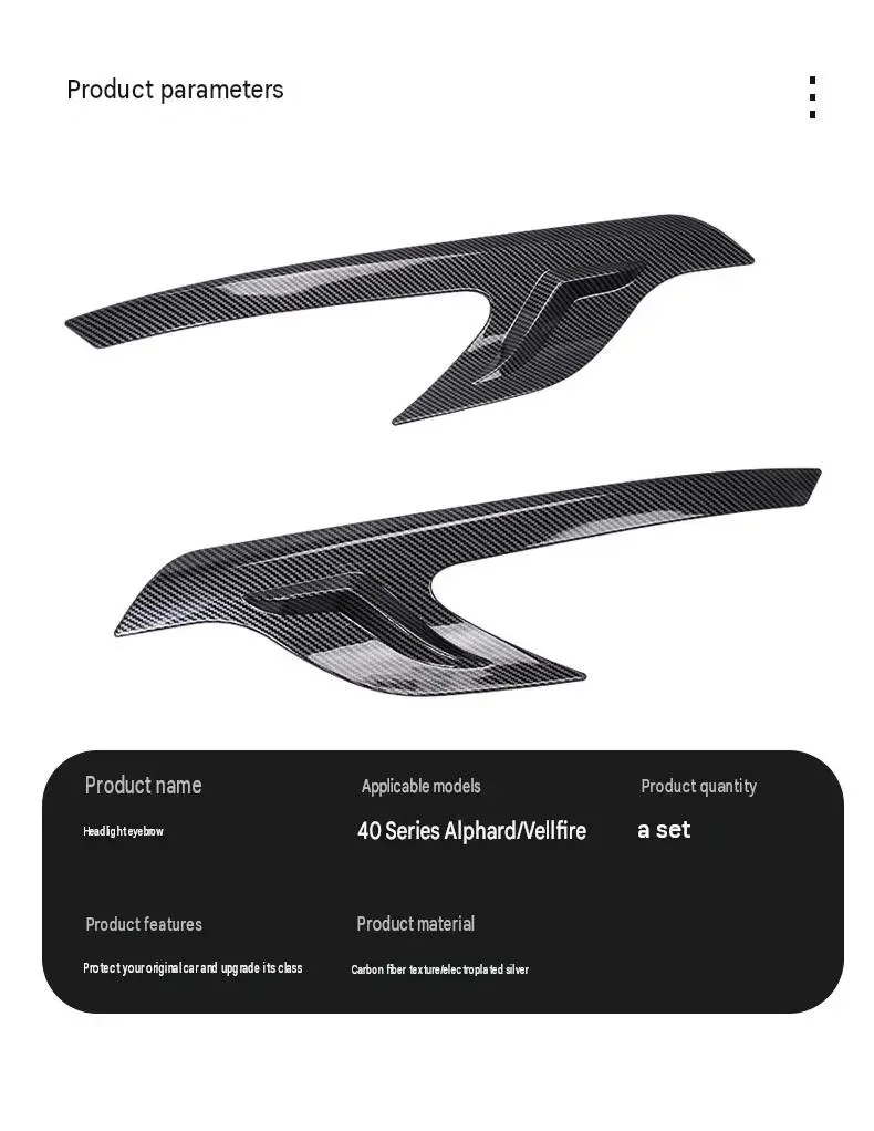 Headlight Eyebrow Trim for Toyota Alphard Vellfire 40 Series ABS 2pcs Carbon Fiber Pattern or Bright Silver Exterior Styling