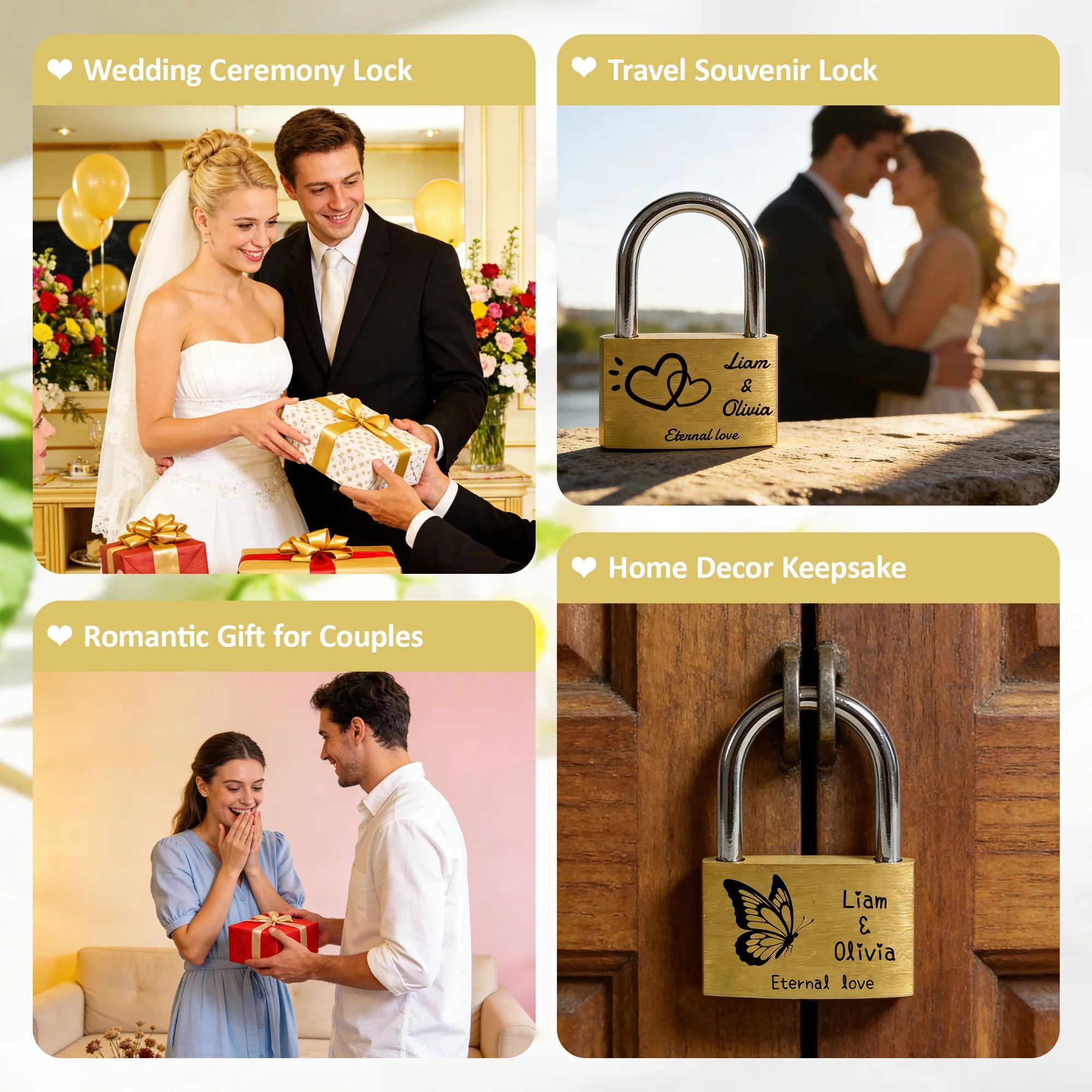 Personalized Engraved Brass Heart Padlock 3 Keys Outdoor Love Lock For Wedding Anniversary Valentines Couple Love Bridge Him Her image 6