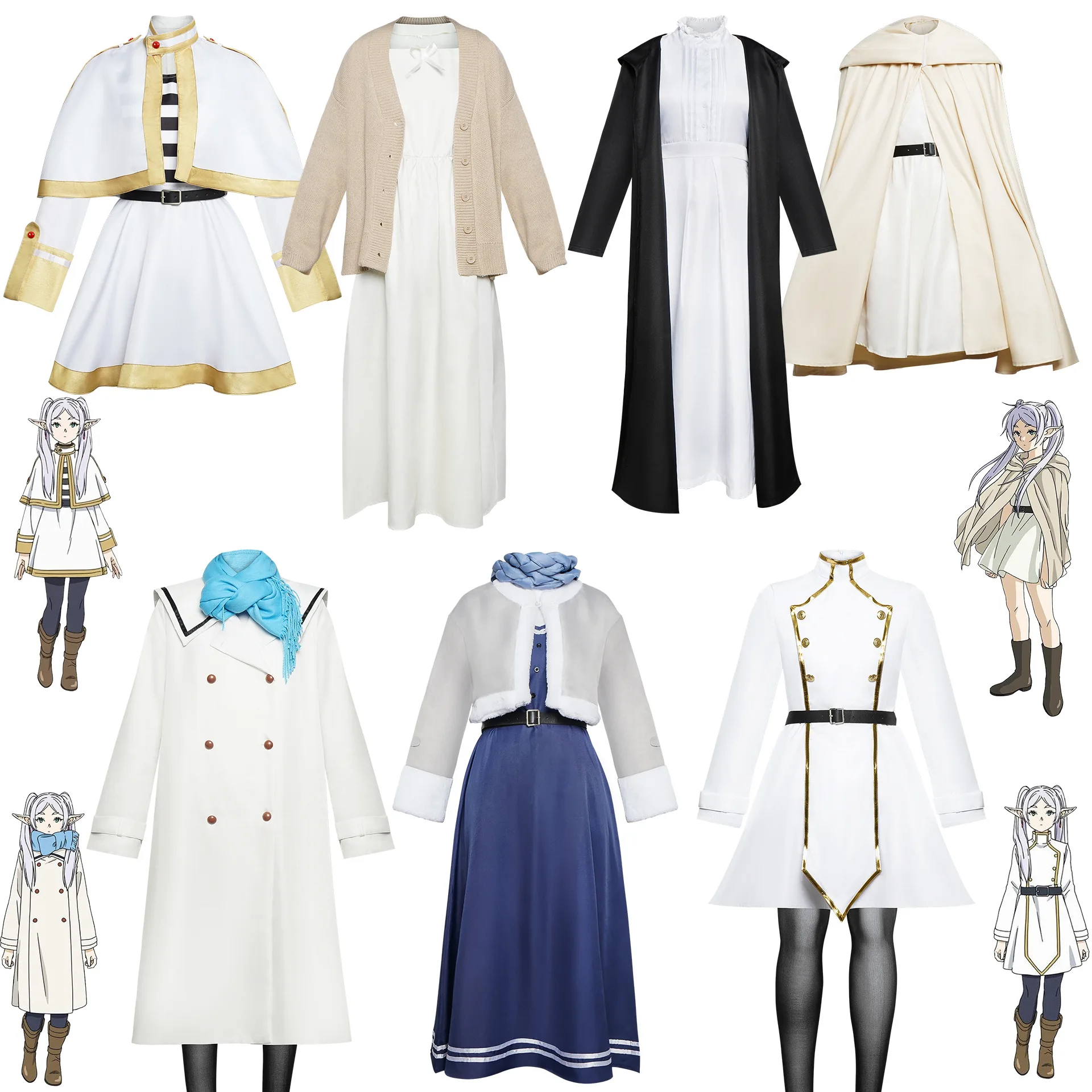 Anime Frieren At The Funeral Cosplay Costume Frieren Heiter Himmel Cosplay Uniform Fancy Witch White Suit Elf Ear Women Men