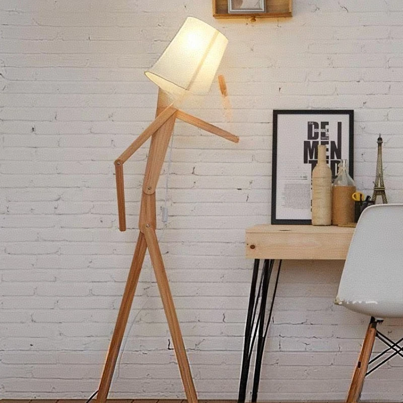 Humanoid Robot Nordic Style American Pastoral Solid Wood Living Room Bedroom Bedside Floor Lamp