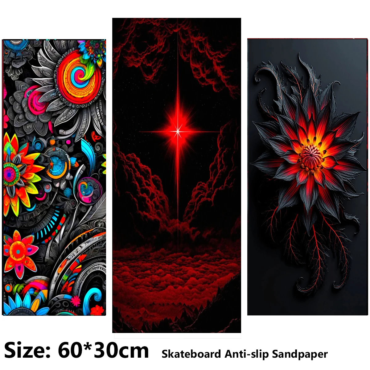 

Electric Scooter Anti-slip Sticker Sandpaper Skateboard GripTape Sheet 60*30cm Rainbow flower and Lightning Bolt Pattern