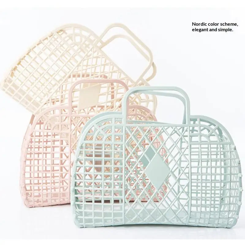 Large-capacity Bag Hollow Jelly Beach Holiday Portable Tote Bag Reusable And Easy To Clean Plastic Portable Bath Basket