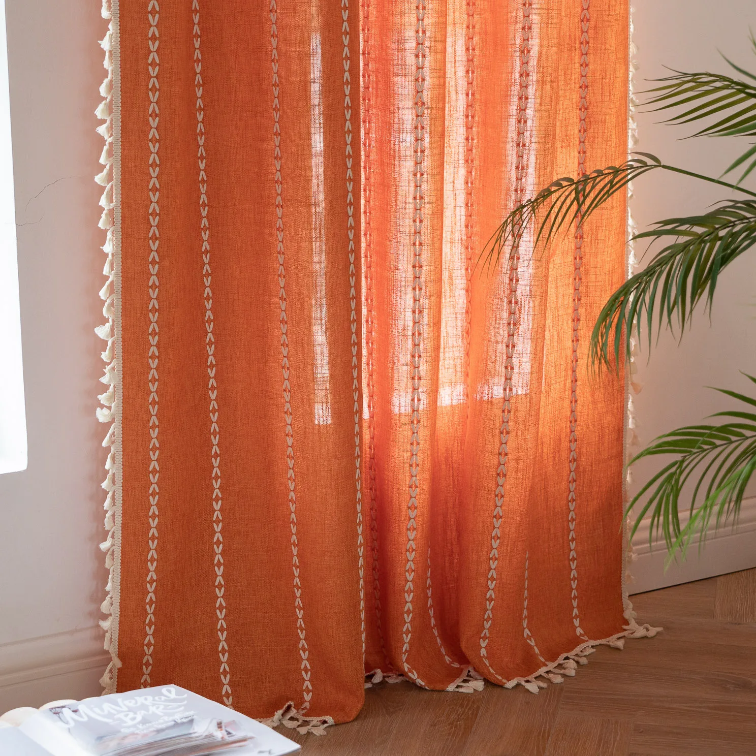 

Bohemian Jacquard Curtain, Striped Through Pole Style , Living Room Children's Bedroom Curtain Darkening,Bay Window Door Curtain