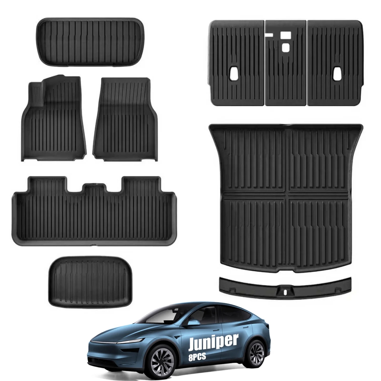 For 2025‑2026 Model Y Juniper,TPE All‑Weather Floor Liners,8PCS Full‑Set,Full‑Coverage Mats Including Frunk Cargo Mat,Not Fit Standard Version,Only Fit 5‑Seater